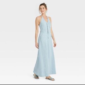 Universal Thread halter neck denim maxi dress sz 2